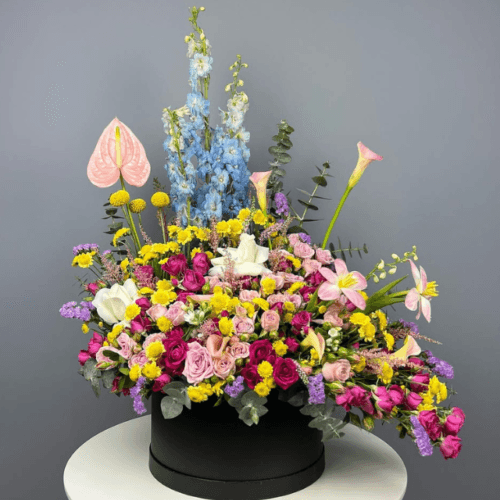 Elegant Symphony Floral Arrangement in a Black Hatbox goshen flower