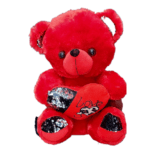 Adorable red Valentine teddy bear with heart, ideal romantic gift for Dubai anniversaries and Valentine’s Day.
