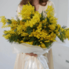 Fresh Mimosa flower Bunch in Ribbed Glass Vase | Same-Day Flower Delivery in Dubai
