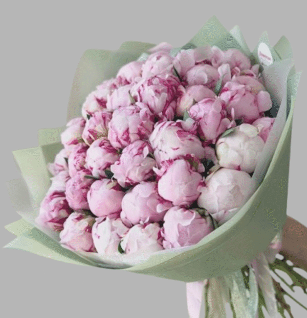Sarah Bernhardt Peony bouquet with pink ruffled petals – Dubai flower delivery