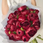 Luxury red peony bouquet with greenery, Scarlet Whisper, available for same-day delivery in Dubai