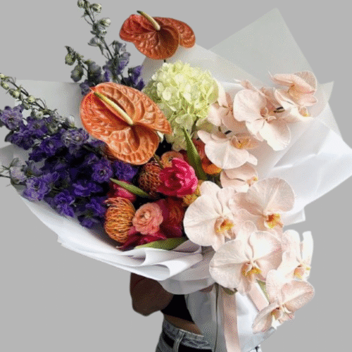 Sunset Mirage tropical peach and cream flower bouquet - Goshen Flower Dubai